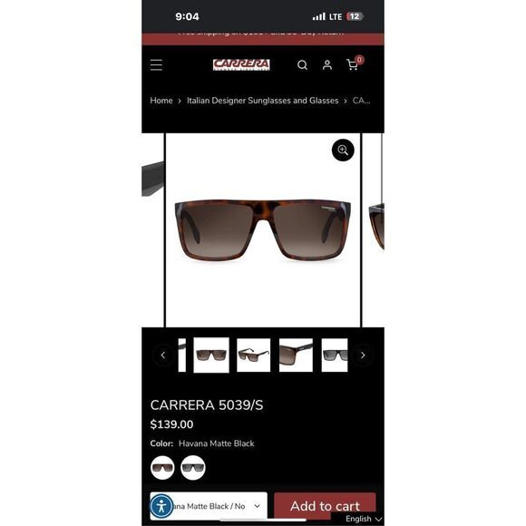 CARRERA Sunglasses 5039/S Havana Matte Black Brown Silver Tortoiseshell Square U - Picture 3 of 11
